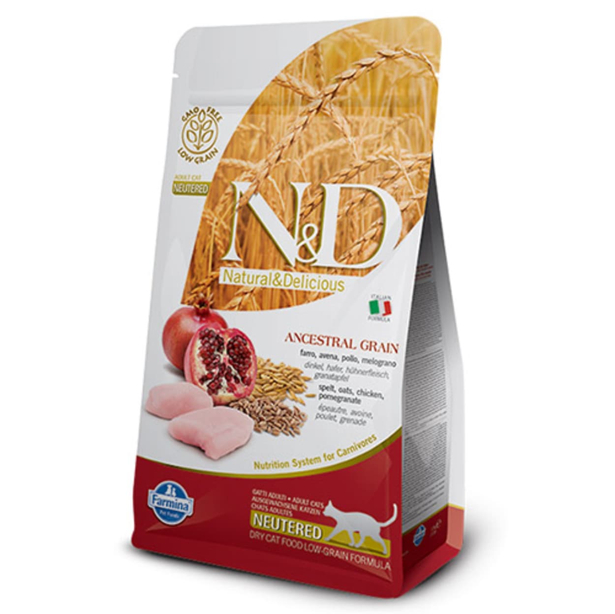 ND Düşük Tahıllı Tavuk ve Narlı Kısırlaştırılmış Kedi Maması 5 Kg